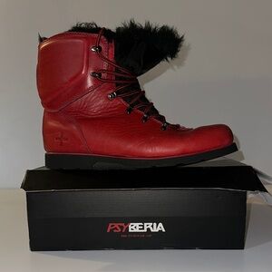 PSYBERIA Red Leather Fur-Lined Men’s Boot